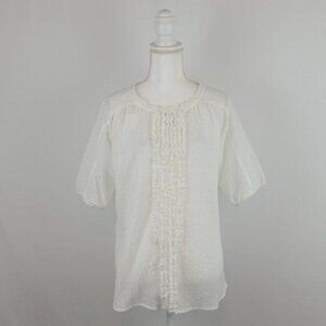 Sundance Women's Large White Woven Cotton Ruffled Puff Sleeve Popover Blouse
